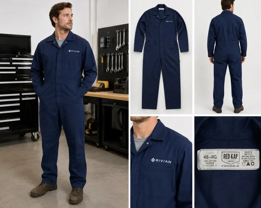 Rivian Red Kap Mechanic Coveralls Navy Blue Work Uniform 48RG 100% Cotton
